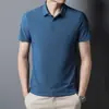 Verano Hielo Seda Urbana Negocios Cuello Solapa POLO Hombre Color Sólido Camiseta Sencilla Ropa de Papá Camisa de Aire Acondicionado LOGOTIPO