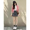 Cardigan Rosa de Punto Ajustado Cuello Redondo Manga Larga para Mujer 2026 Principios de Otoño Protección Solar Nuevo Estilo Francés Burgués Hermoso Top