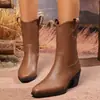 Botas de Cavaleiro Transfronteiriças Europeias e Americanas Femininas Tamanho Grande Transfronteiriço Slim Altas Mostram Comércio Exterior Estilo Britânico Salto Médio Botas de Cano Médio Mangas Atacado Tamanho Grande
