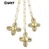 WT-JN296 Colgante Vintage Cruz de Concha Natural Chapado en Oro de 18k Cadena de Suéter Pequeña con Perlas Doradas