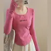 Blusa Térmica de Manga Longa com Dupla Face para Mulheres, Design Outono e Inverno, Camiseta Regular com Ombro Caído e Manga Longa, Top Curto Petite