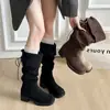 Moda Otoño/Invierno 2026 Nueva Tendencia Botas de Caballero a Media Pantorrilla Botas Apiladas Plisadas Versátiles Retro Botas de Moda de Corte Alto