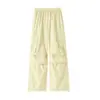 Calça Cargo Streetwear de Cintura Alta Cor Dopamina Nova Verão 2025 para Mulheres, Calça Casual Paratrooper Solta com Cordão, Comprimento no Chão