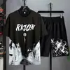 Moda Masculina de Verão Nova Marca da Moda Terno de Seda Gelo Ins Casual Verão Versátil Camiseta Masculina Juvenil Solta