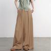 En Stock, Pantalones Casuales Versátiles Color Caqui, Diseño de Pliegues Estéreo, Pantalones de Pierna Ancha de Perfil Grande Atmosféricos