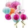 Decoración de fiesta de playa LUAU de verano, bola de panal de flamenco estéreo, bola de panal de flamenco, abanico de papel, colgante de flor