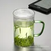 Taza de Agua Transparente Taza de Té de Flores Taza para el Hogar y la Oficina Taza de Leche con Tapa Juego de Té de Vidrio Recto Simple Vidrio Espeso