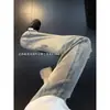 Jeans casual e estiloso para homens, com estampa splash ink e efeito desgastado, calças de verão estilo americano, frescas, relaxadas, de corte reto solto, levemente abertas na barra