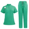 Uniformes de enfermería con cuello mao europeos y americanos, trajes de quirófano con cremallera, ropa de trabajo para salones de belleza y consultorios dentales, conjunto de ropa de trabajo para enfermería de manga corta