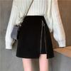 Falda corta irregular 20 Nueva falda de cintura alta a la cadera de lana Cauchy para mujer 22 Otoño e Invierno Falda de línea A Falda negra