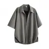 Camisa Masculina de Manga Curta para Adolescentes, Verão, Caimento Solto, Listrada, Estilo Americano, Top Versátil, Gola Reversível Oversized, Casual