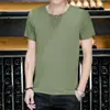 Camiseta de Modal para hombre de manga corta con cuello en V estilo coreano camiseta de verano sin cuello de manga corta de algodón mercerizado helado de color liso