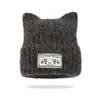 Bonito Gorro de Lana Pequeño que Muestra la Cara, Protección Cálida para las Orejas, Gorro de Punto, Gorro para el Frío, Parche de Orejas de Gato, Gorro de Punto de Color Sólido, Gorro de Otoño e Invierno