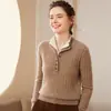 Suéter de Cashmere Feminino Gola Alta Dupla Suéter Curto Quente 2025 Outono e Inverno Novo Pulôver para Usar por Baixo