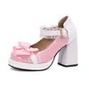 Zapatos de caramelo con encaje de lazo dulce plataforma tacones altos de suela gruesa Mary Jane zapatos de vestir 40-43 comercio exterior