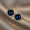 @ Oferta Especial @ Brincos Quadrados de Cristal Azul Temperamento Coreano Luxo Leve Retrô Estilo Hong Kong Design de Nicho Brincos de Pino