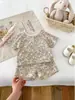 Pijama Ins de Celebridad de Internet para Bebé, Ropa de Casa Transpirable Fina de Verano para Niñas, Conjunto de Shorts de Waffle de Manga Corta para Niños
