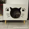 Cama para gato de madera maciza de moda con mesita de noche integrada, casa cerrada para gatos estilo caricatura de Mickey, mueble de almacenamiento para mascotas