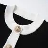 Bajia 26 Estilo Nuevo de Principios de Primavera Inspirado en Chanel Elegante Cuello Redondo Doble Tono en el Dobladillo Ribete de Encaje Corte Ajustado Chaqueta Cardigan de Punto Top
