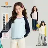 Camiseta Raglán Bordada de Niña Pudding Haru Little Pony, Nuevo Estilo Primavera, Bloques de Color Versátil Camiseta Base de Manga Larga con Cuello Redondo para Niños