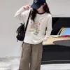 Conjunto Informal de Sudadera Estampada Estilo Coreano y Pantalones de Cuadros de Pierna Ancha para Niñas, Nueva Moda Primavera y Otoño 2026