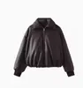 Moda Femenina Transfronteriza Europea y Americana Aliexpress Venta Caliente Color Sólido Tendencia Cuero Proteico Engrosada Cálida Chaqueta Corta de Cuero