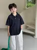 Tongku 2026 Moda de Verano para Niños Camisa Polo Camiseta Bordado de Perro Color Sólido Versátil de Manga Corta para Niños