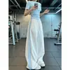 Calça de Trabalho Casual Esportiva Rosa Estilo Americano com Três Listras, Secagem Rápida, para Mulheres, Verão, Fina, Cintura Alta, Emagrecedora, Perna Reta, Perna Larga