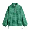 Ins Transfronterizo Europeo y Americano 2025 Nueva Moda Elegante Ropa de Mujer al por Mayor Estilo Sencillo Lunares Media Cremallera Chaqueta Holgada