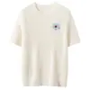 Novo suéter de cashmere gola redonda outono e inverno, malha de moda feminina bordada de manga curta, suéter verde, camiseta básica de meia-manga