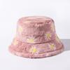 Sombrero de pescador de felpa con patrón de margarita para niños otoño e invierno flores comercio exterior comercio electrónico transfronterizo imitación piel de conejo cálido sombrero tipo cubo