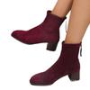 Botas Nuevas de Gamuza Corta de Tacón Grueso y Estilizadas para Mujer, Comercio Exterior Europeo y Americano, Punta Cuadrada Transfronteriza, Borla Elástica, Tacón Medio, Botas de Moda