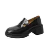 Estilo Piel de Vaca~Mocasines de Piel Genuina con Suela Gruesa para Mujer, Zapatos Slip-On para Primavera y Otoño, Zapatos de Tacón Alto Individuales, Zapatos de Piel Negros Estilo Británico