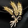 Broche Espiga de Trigo Cravejado de Zircônia Dourada Super Flash Acessórios de Casaco Casaco Cardigã Anti-Brilho Senso Avançado Broche de Cevada