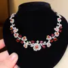 Colar Retro Acessível Estilo Luxo Zircônia Rosa Clavícula Estilo Palácio Francês Exquisito Nicho Elegante High-End para Mulheres
