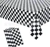 Novos Suprimentos de Decoração para Festa de Aniversário de Corrida Xadrez Preto e Branco Layout Toalha de Mesa Bandeira Copo de Papel Prato de Papel Conjunto de Louça