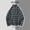 Camisa Xadrez Workwear Oversize Outono Manga Longa Tendência Solta Casual Retro Camisa Casal Versátil Jaqueta