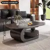 Mesa de Café de Pizarra de Lujo Ligero Estilo Italiano para Sala de Estar, Forma Ovalada Moderna para Apartamento Pequeño, Juego de Mesas de Café de Diseño de Alta Gama en Negro y Blanco