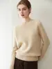 Suéter gola redonda ombro raglã 100% cashmere outono e inverno para mulheres, pulôver solto e casual, suéter base espesso e quente