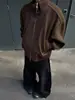 Cardigan Masculino de Lã Inverno 2025 Primavera e Outono Novo Estilo Americano Gola Alta Zíper Duplo Aberto Jaqueta Masculina Moderna Versátil