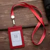 Ventas Directas de Fábrica Transfronterizas Porta Tarjetas de Dos Capas de Piel de Vaca Genuina Correa con Hebilla Telescópica Porta Insignia de Cuero para Trabajo de Enfermera de Cuello Blanco