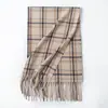 Cachecol de Outono e Inverno Estilo Coreano para Mulheres, Espessado para Outono e Inverno, Novo Modelo 2026, Caxemira Sintética, Cachecol Retro com Franjas e Xadrez para Mulheres