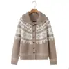 Nuevo suéter cárdigan de punto jacquard Fair Isle de diseño retro francés transfronterizo para otoño, estilo casual, con botones de cuerno