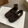 Zapatos Mary Jane grises peludos para mujer, nueva versión coreana para invierno, estilo hada de ballet delicado, zapatos de algodón felpudo de suela plana suaves