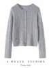 Cardigã de tricô outono e inverno 25% seda de amoreira 75% cashmere para mulheres, suéter de cashmere liso, casaco suéter curto de caimento solto, gola redonda