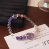 Pulsera de Cristal Amatista Natural Doble Círculo Flor Roja Pegamento Mixto con Diseño de Piedra Forma de Tesoro Múltiple Nueve Fuego Púrpura