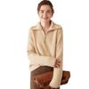 Suéter de cachemira de solapa con aguja lingote de media cremallera para mujer, cuello alto medio casual, jersey grueso holgado para combinar con todo, suéter de punto