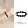 Pulsera de Cristal de Obsidiana Natural con Cuentas para Hombres Plata de Ley S925 Ocho Símbolos Propicios Nudo de la Suerte Vintage Doble Pez Pulsera de los Ocho Tesoros