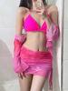 Bikini Nuevo 2025 Traje de Baño Femenino Conjunto de Cuatro Piezas Pecho Pequeño Push-up de Alta Gama Traje de Baño Dividido Estilo de Tres Puntos para Aguas Termales