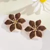 Brincos de Flor com Gotejamento de Óleo Moda Transfronteiriça Europeia e Americana para Mulheres, Elegantes, de Alta Qualidade, Simples, Brincos e Brincos S925 Atacado